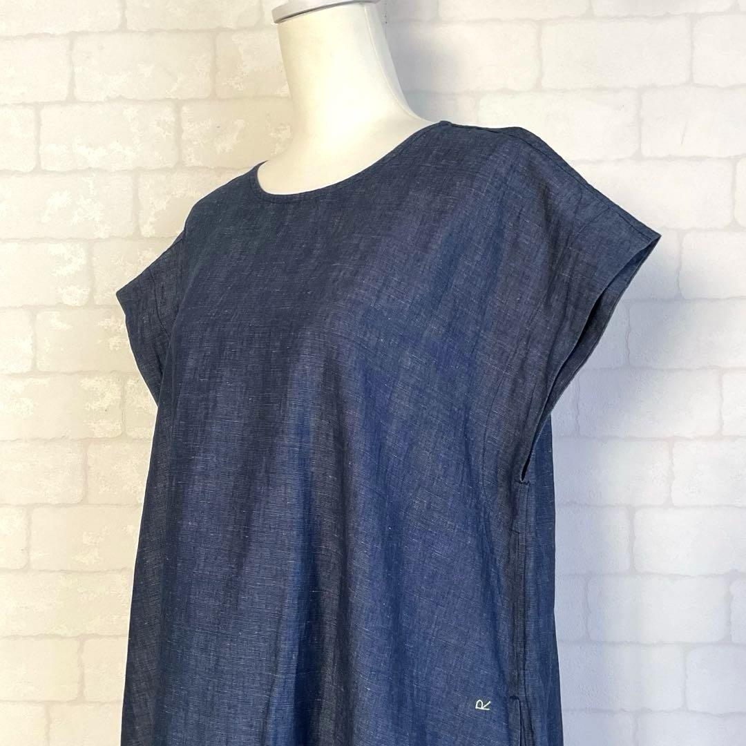 美品】45R インディゴ コットンリネン ハケ目DRESSドレス