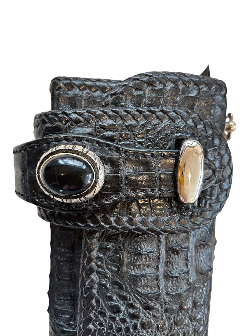 美品 GODANE バイカーズウォレット ライダース クロコダイル 長財布 黒