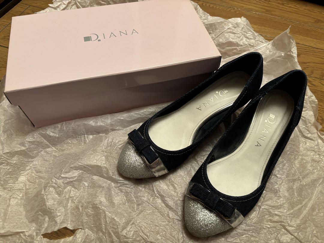 美品　Diana デニムパンプス ダイアナ DIANA フラワーカットがかわいいデニムパンプス 外箱あり