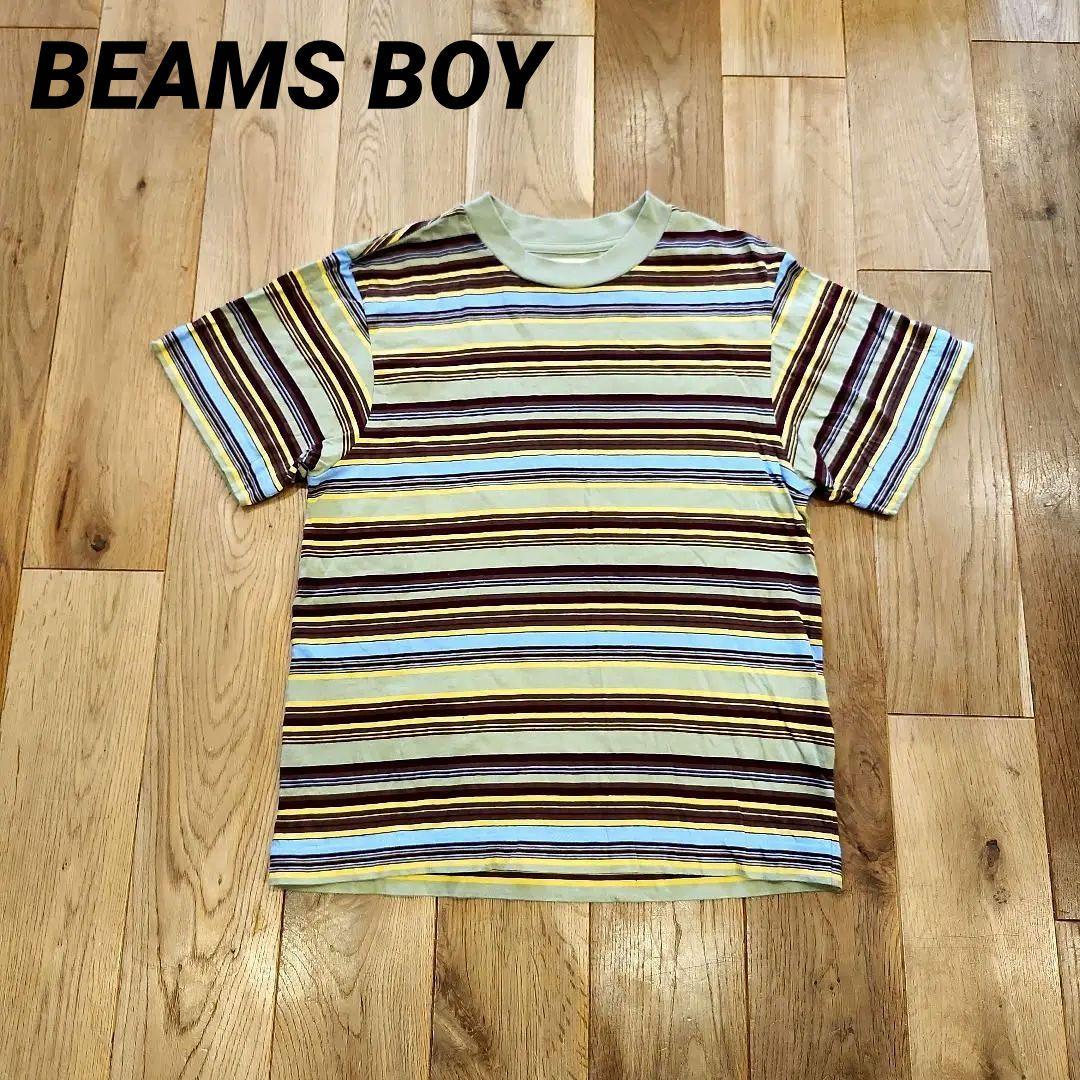ビームスボーイ　マルチボーダー クルーネック Tシャツ グリーン系