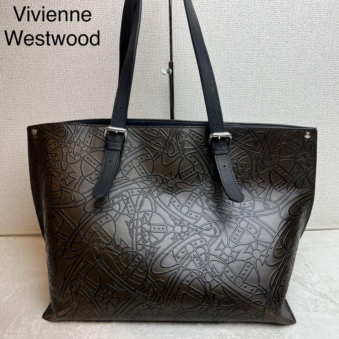 Vivienne Westwood レザー トートバッグ オーブ柄 総柄 型押し Vivienne Westwood レザー トートバッグ オーブ柄 総柄 型押し