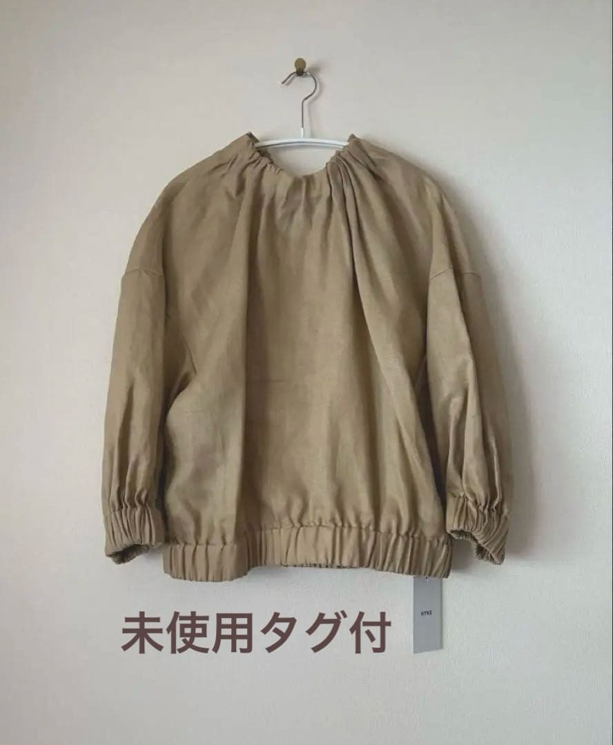 【未使用タグ付】HYKEハイク LINEN SHIRRED TOPリネントップス