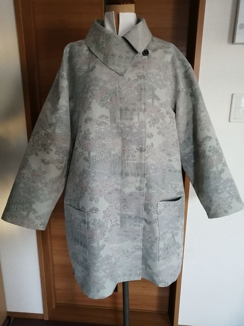 着物リメイクコート/結城つむぎ