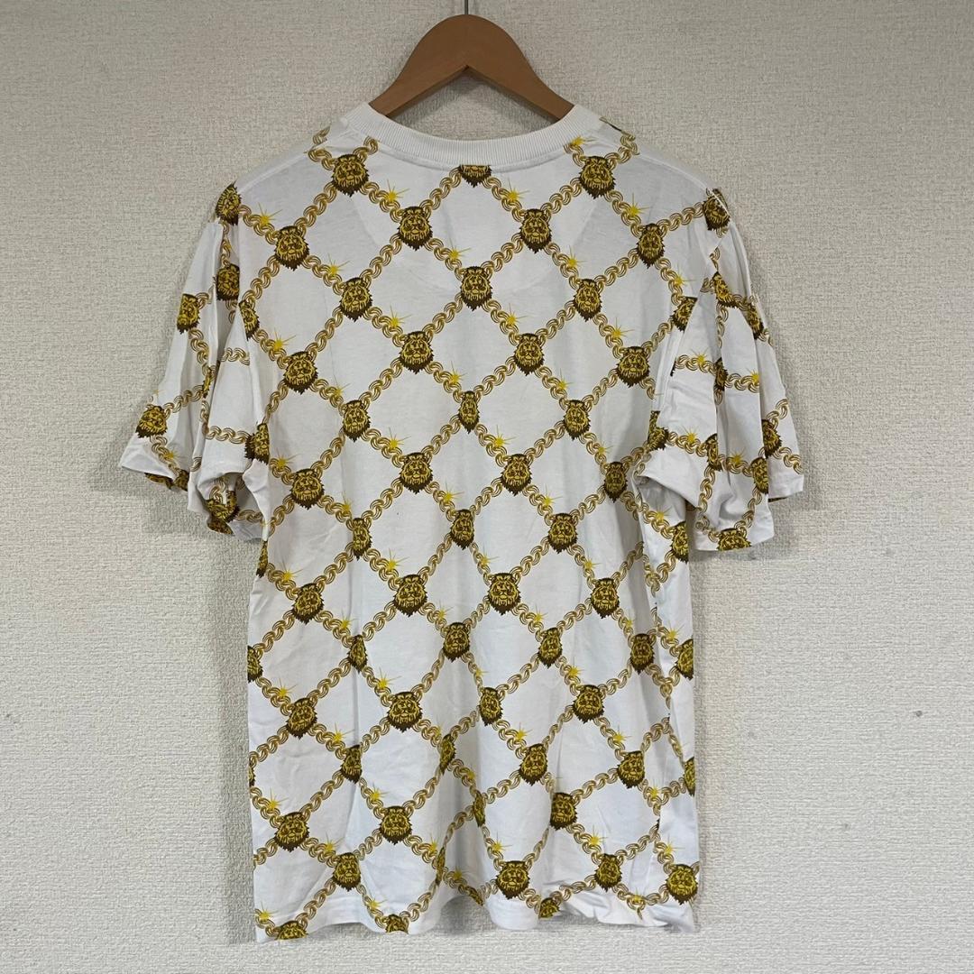 Manual Tシャツ L /クルーネック/半袖/チェーン風 ホワイト×イエロー
