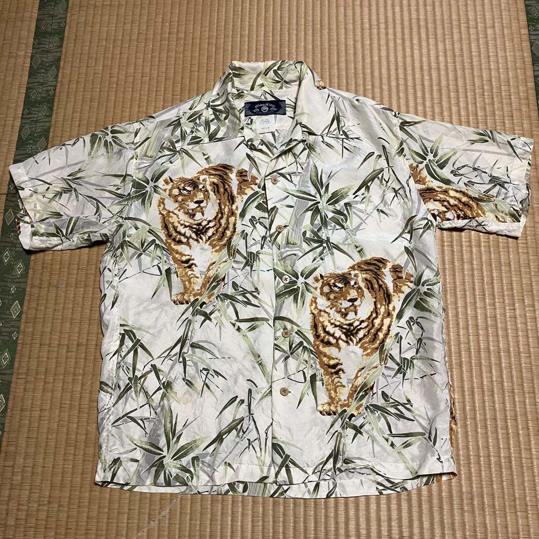90年代　虎柄　シルクシャツ　アロハ　オープンカラー　ヴィンテージ
