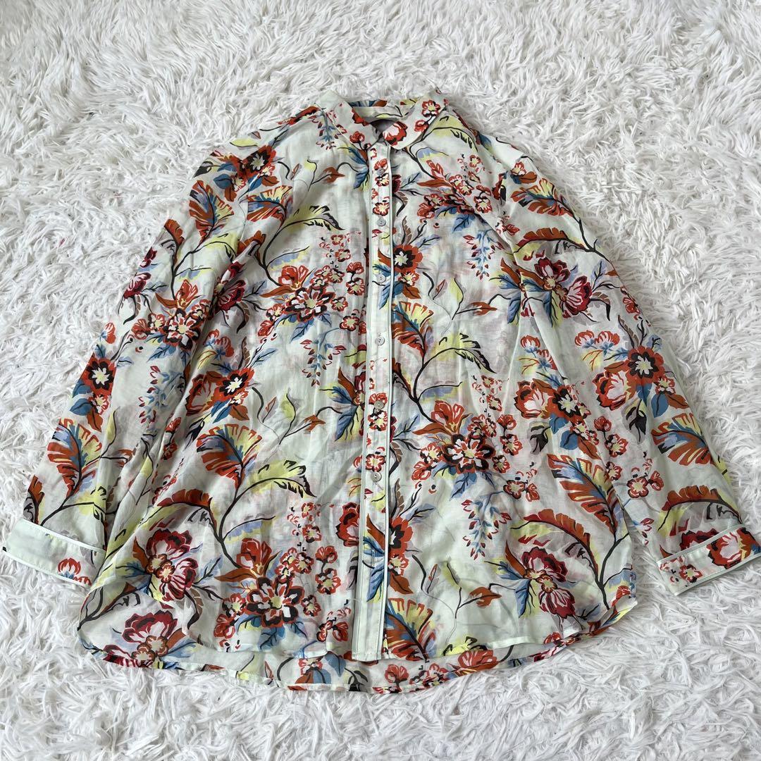 MARELLA マレーラ シルク混 花柄 シャツ長袖42
