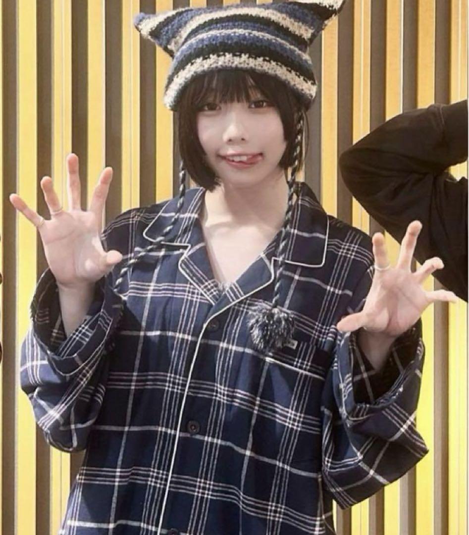 最終価格✴︎あのちゃん着用猫耳ニット帽 ぽんぽんボーダー y2k