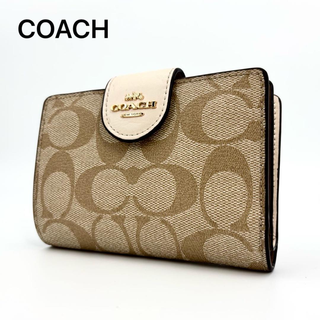良品 COACH コーチ 二つ折り財布 コーナージップ レザー