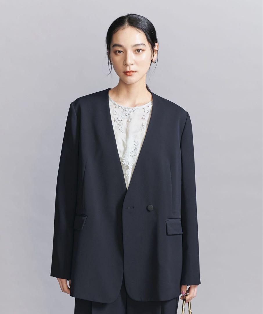 美品:BEAUTY&YOUTHダブルクロスカラーレスジャケット-ウォッシャブル-