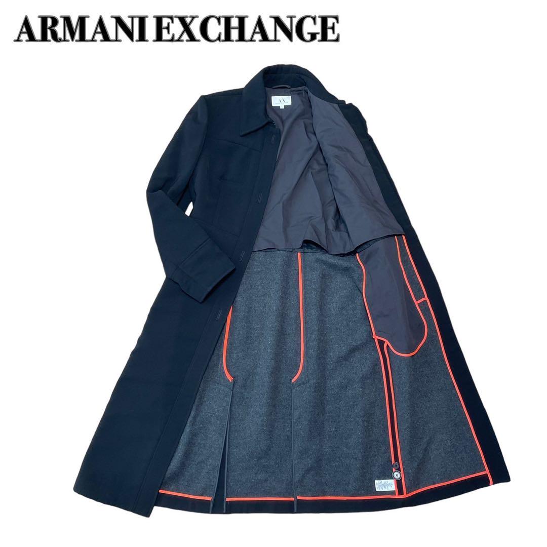 美品✨アルマーニエクスチェンジ チェスターコート ロング丈 ステッチデザイン 黒