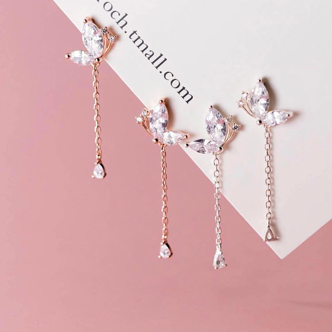 アメージングタイランド・グランドセール PG 424Fi【オススメ】蝶ピアス 雫 揺れる ドロップ チェーン アクセサリー