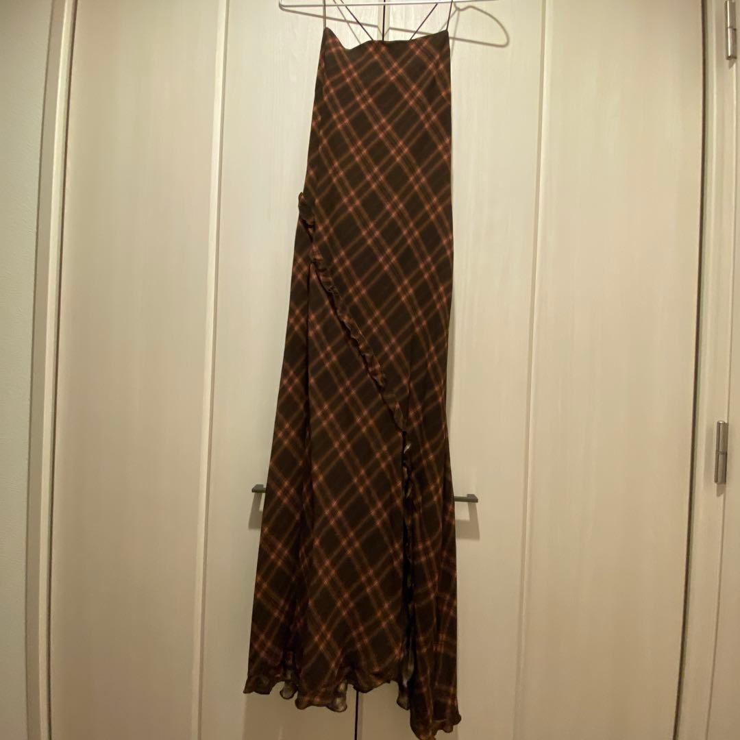 フレイアイディー レーヨンシフォンラッフルプリントキャミワンピ ブラウン