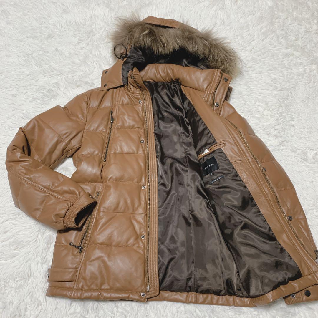 【極美品】タカキュー レザー ダウンジャケット ファー フード XL 【極美品】タカキュー レザー ダウンジャケット ファー フード XL