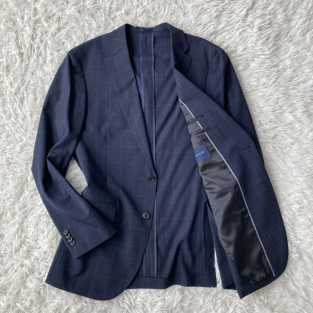 【極美品】 TAKAQ チェック柄 ウォッシャブルスーツ パンツ2本付 AB7