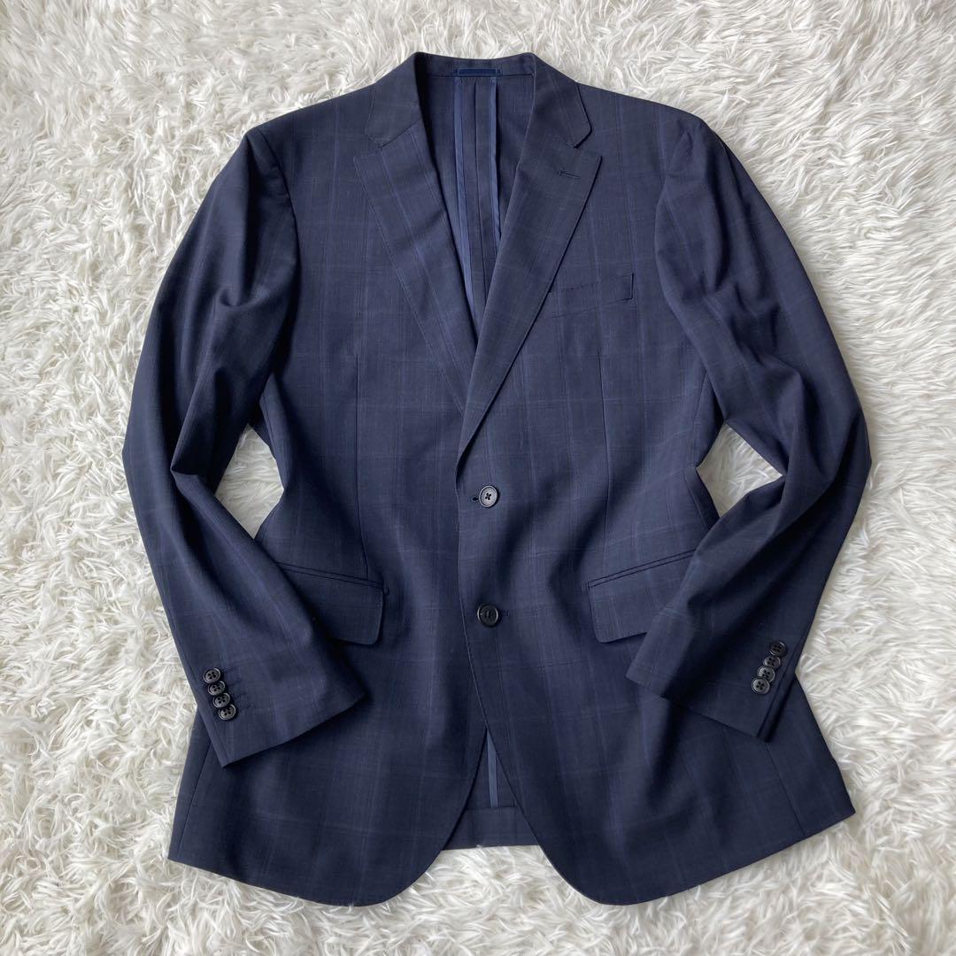【極美品】 TAKAQ チェック柄 ウォッシャブルスーツ パンツ2本付 AB7