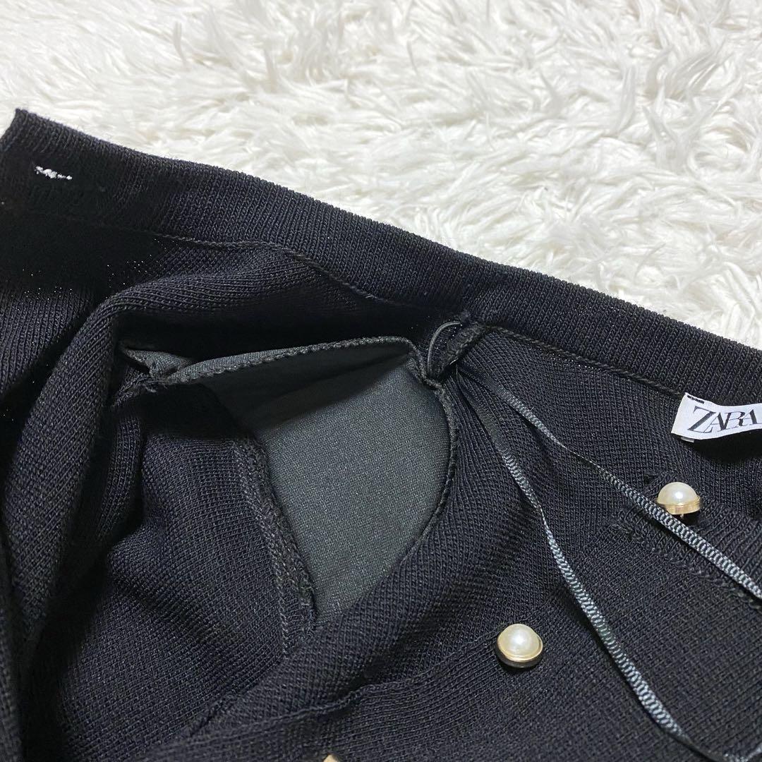 大学生 割引 ZARA 美品】ザラ ニット 黒 ブラック パールボタン カーディガン トップス