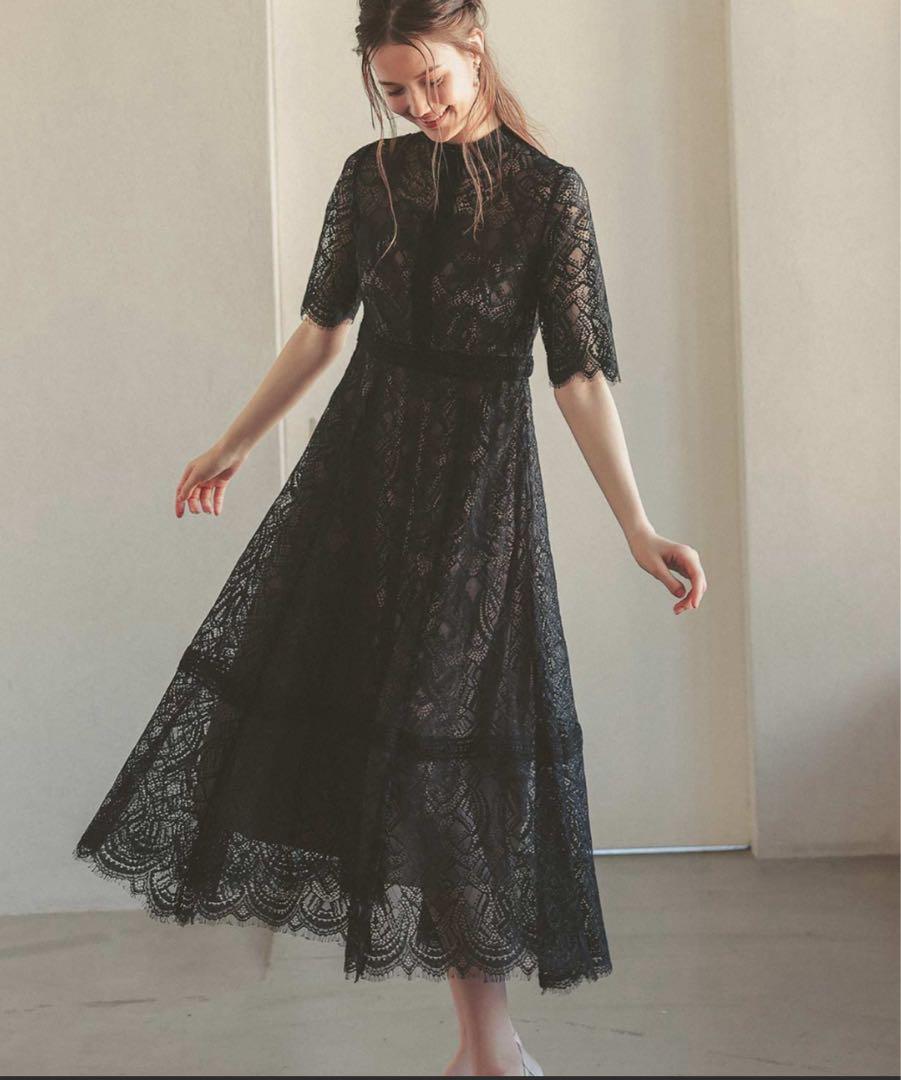 【超美品】Dorry Doll／配色レース×ハシゴレース切り替えワンピースドレス