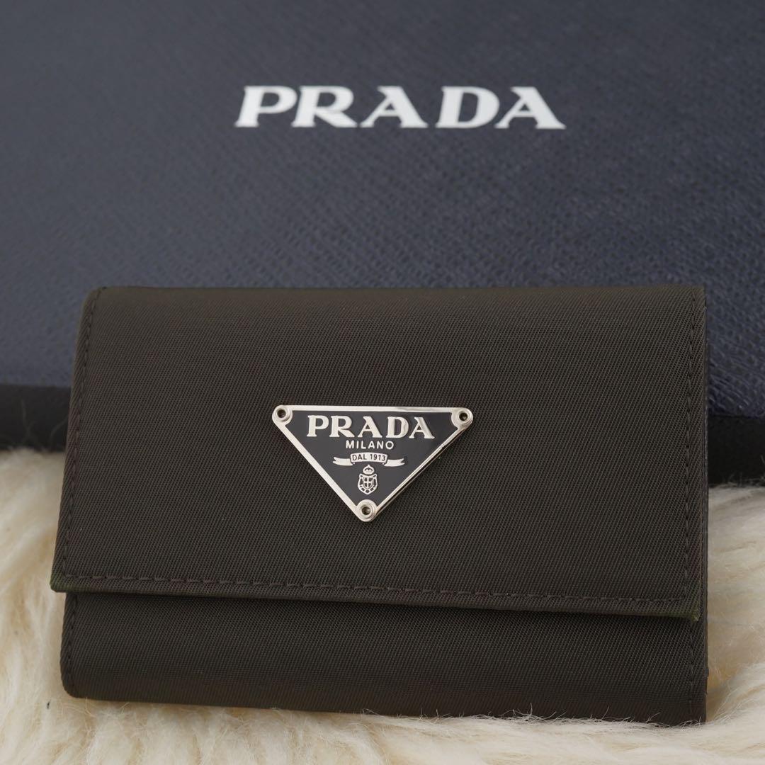 Chloekomono【新品未使用品】PRADA プラダ　6連キーケース　ナイロン　三角プレート　茶