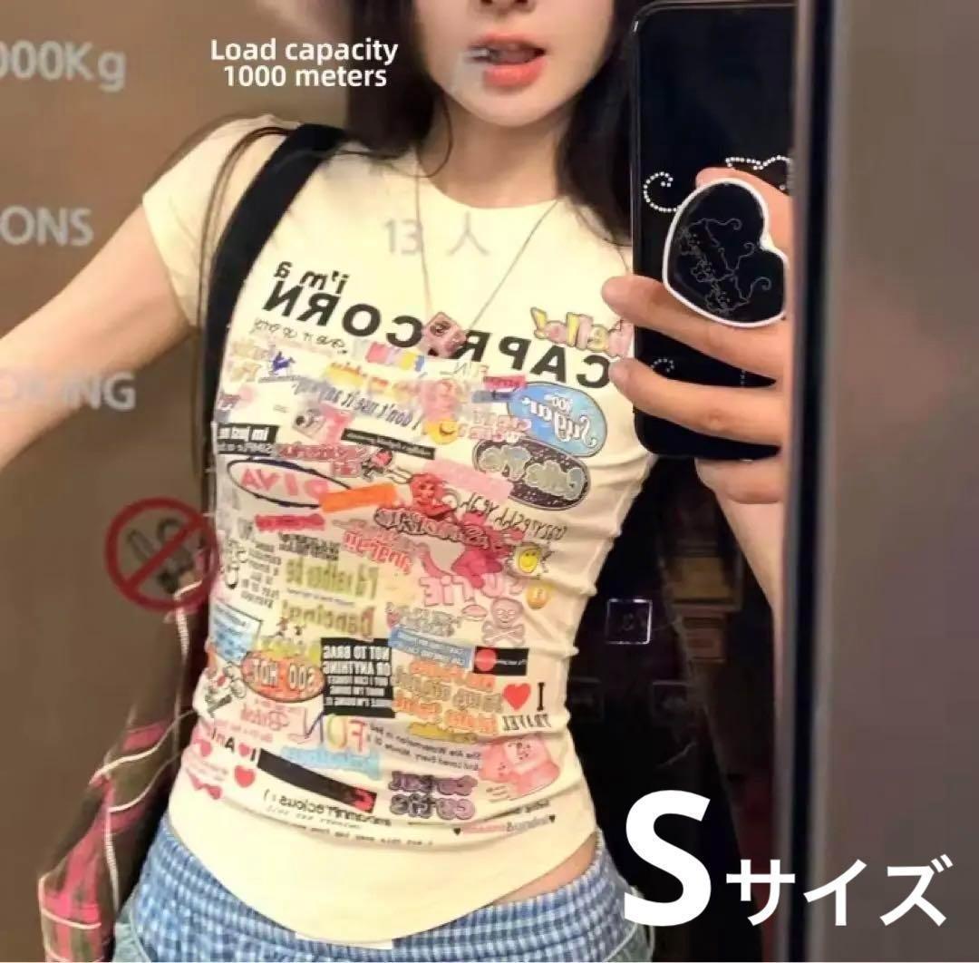 sサイズTシャツ y2k 平成ギャルgrunge半袖 ピチt グランジ