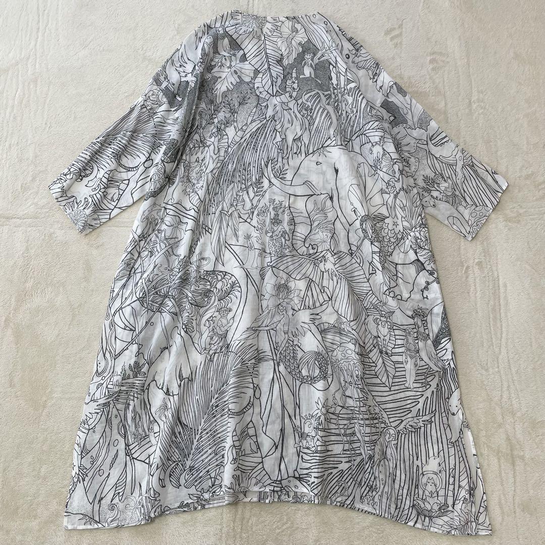 ヨーガンレール　チュニック　ロングシャツ　リネン混　総柄　ボタニカル　ジャングル