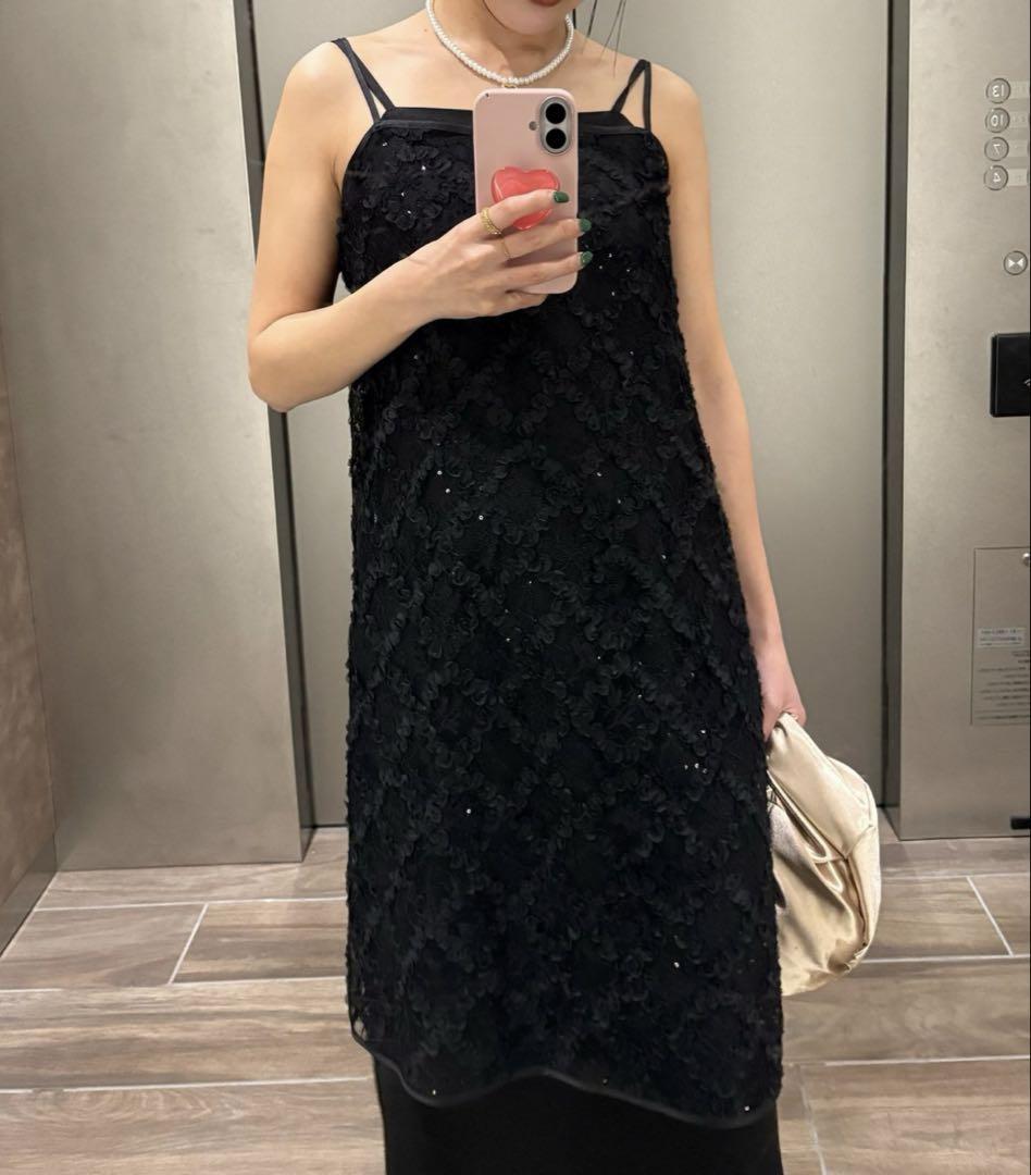 kirakira fluffy lace dress ブラック