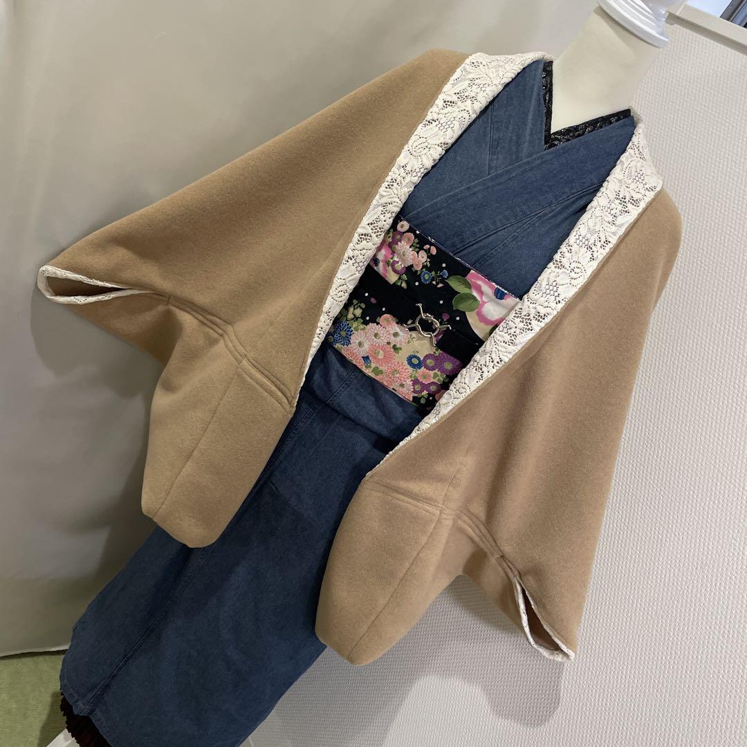 キャメルラスト(*´`)♡片襟お袖レースのモモンガ☆秋冬、アンゴラ混フラノウール