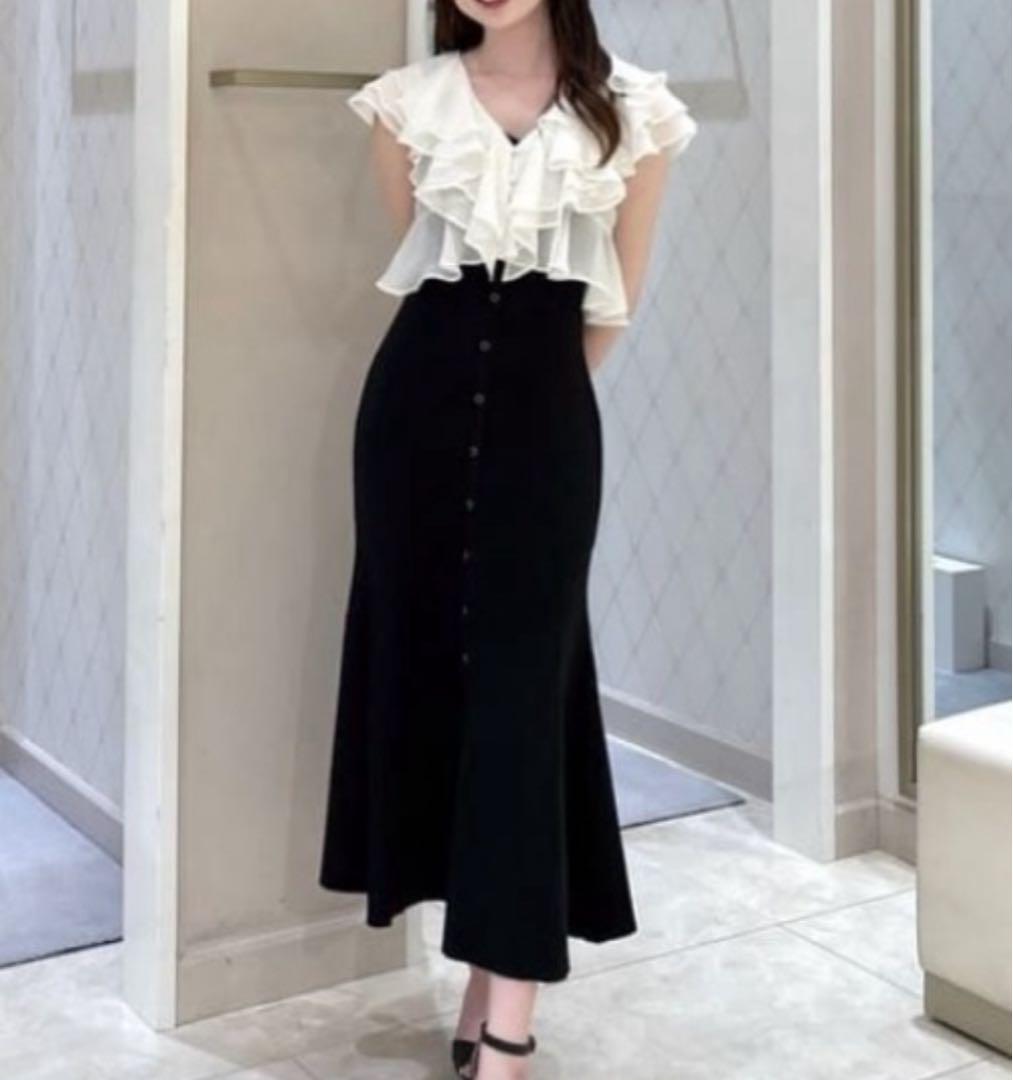 フリルブラウスセットニットマーメイドワンピース 夏服 サマーニット rienda