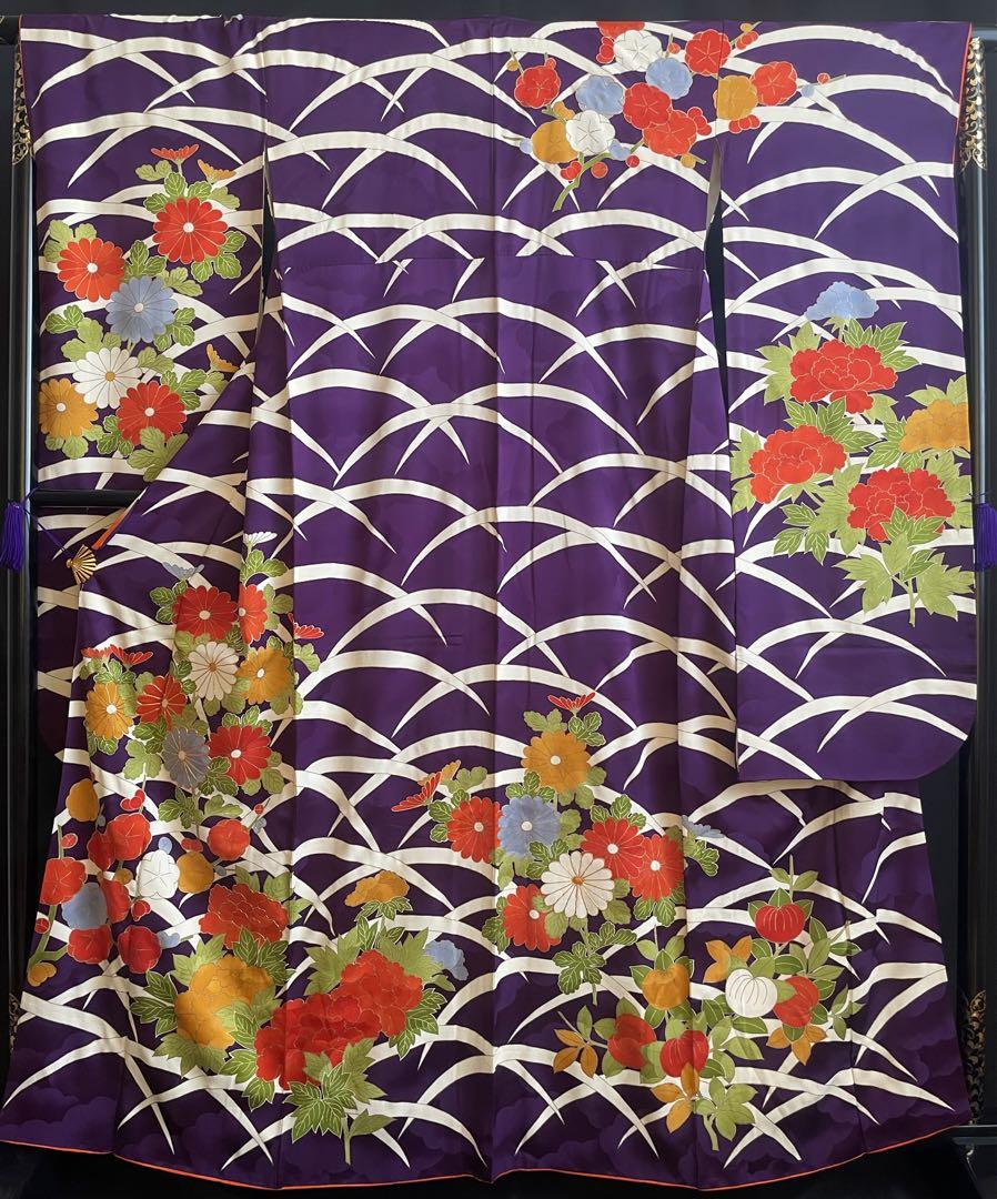 成人式 振袖S〜Mサイズ 菊橘模様刺繍 着丈163㎝ 裄61.5㎝ （7）