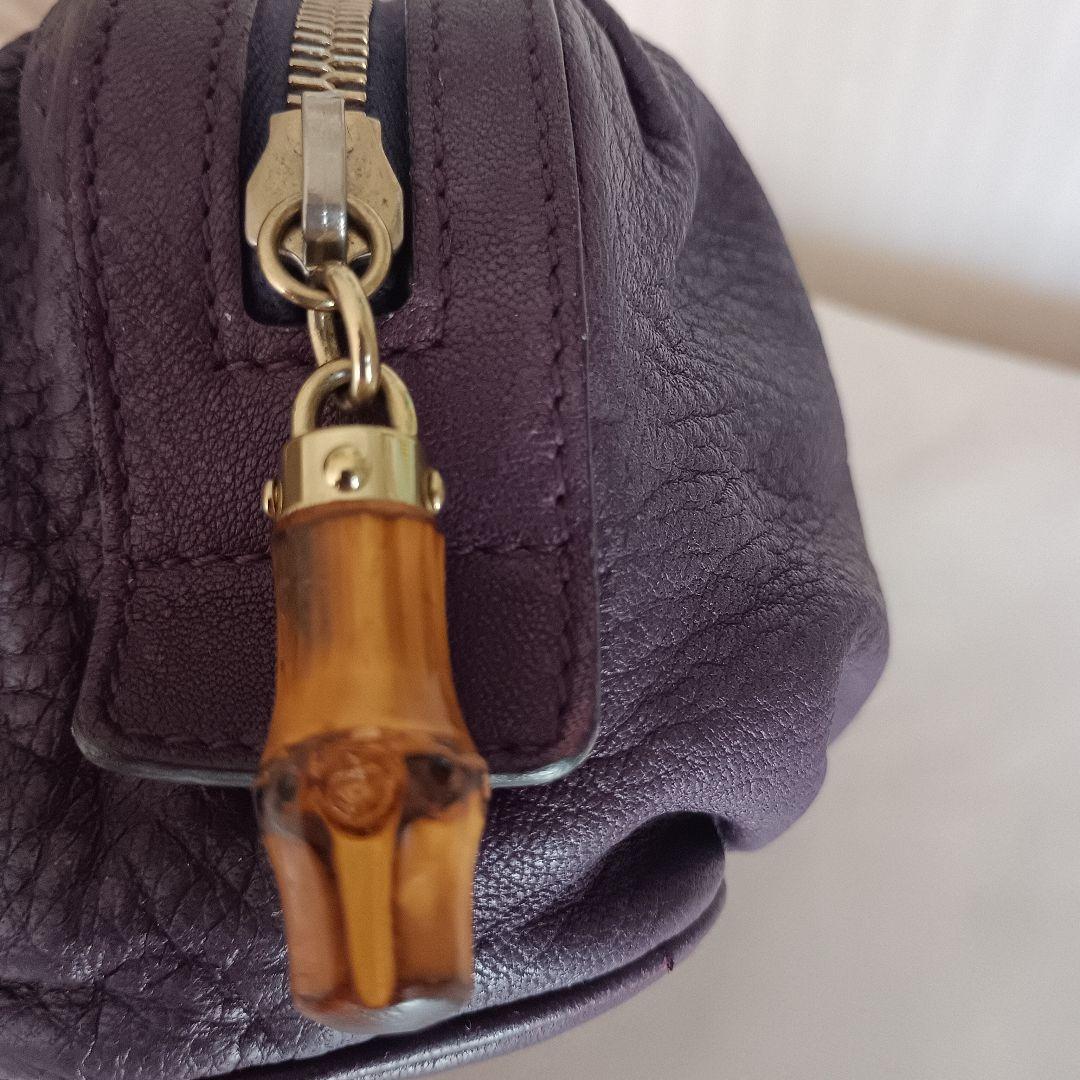 GUCCI レザーポーチ/化粧ポーチ246175 パープル紫　バンブーチャーム