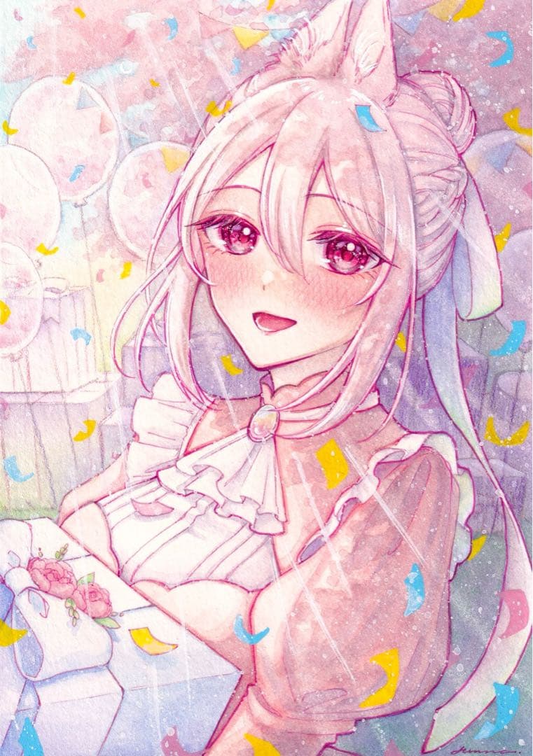 手描きイラスト オリジナル 創作 原画 女の子 ピンク メイド NEXPOTALLINN_EU
