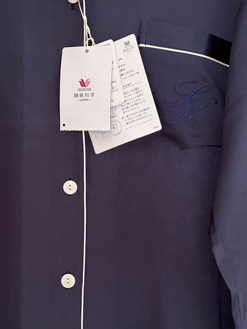 新品ワコールWacoal睡眠科学シルク100%ネグリジェパジャマサイズMネイビー 新品ワコールWacoal睡眠科学シルク100%ネグリジェパジャマサイズMネイビー