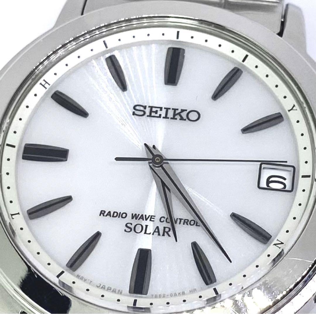 SEIKOセイコー　電波ソーラー　腕時計　7B52　ブラック文字盤×シルバー針 SEIKO セイコー 電波ソーラー メンズ 腕時計 ブラック文字盤