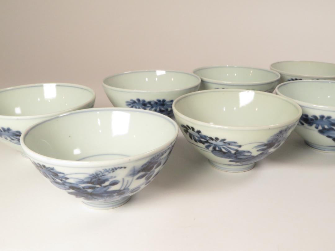 3484番　古美術＜値下げ交渉大歓迎＞染付　伊万里　お茶碗　９客セット