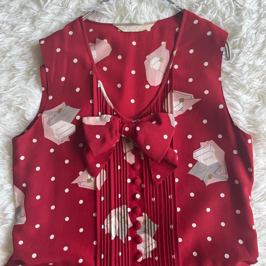 美品⭐️ピンクハウス　ワンピースセットアップ　リボン　Aライン　カーディガン　赤