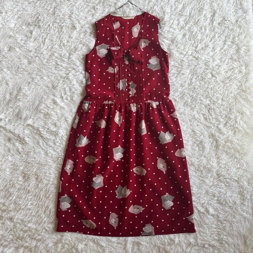 美品⭐️ピンクハウス　ワンピースセットアップ　リボン　Aライン　カーディガン　赤