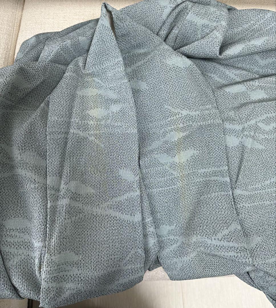 本塩沢　塩沢紬　単衣　着物　正絹　着物　汚れ有り大特価　これからの時期に！