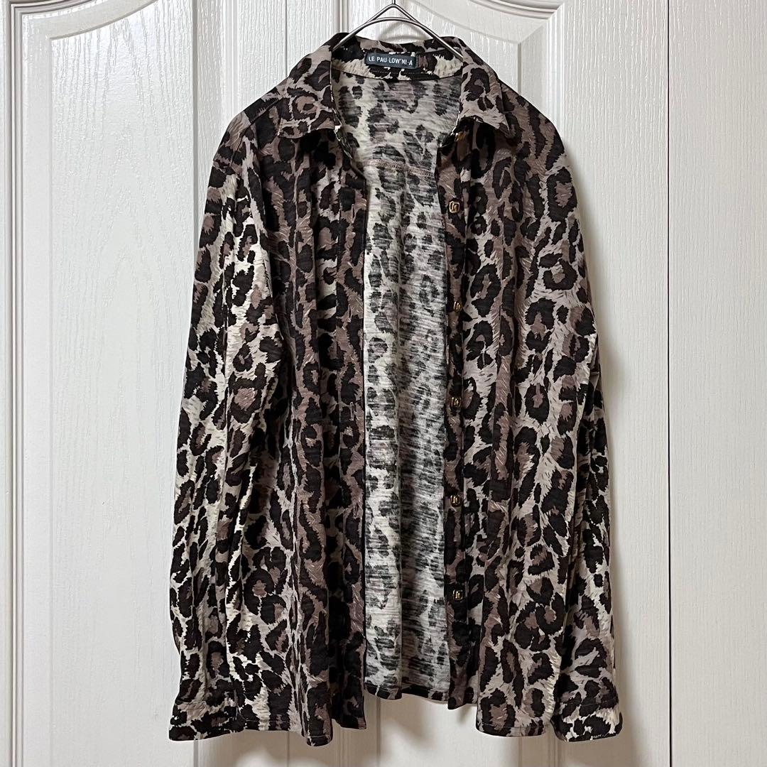 美品　ブラウス　レオパード　長袖　ヴィンテージ　豹柄　金ボタン　ウール　ブラウン