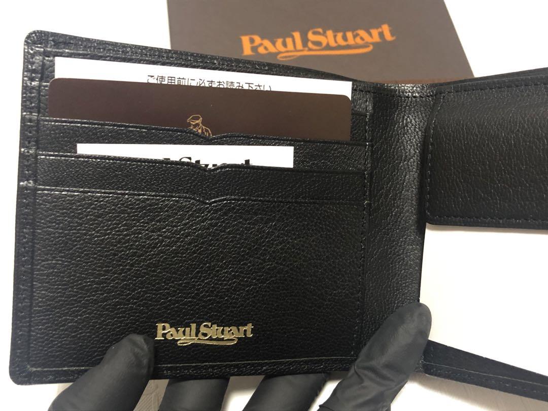 日本製ポールスチュアートPaul Stuart 黒 山羊革 二つ折り財布