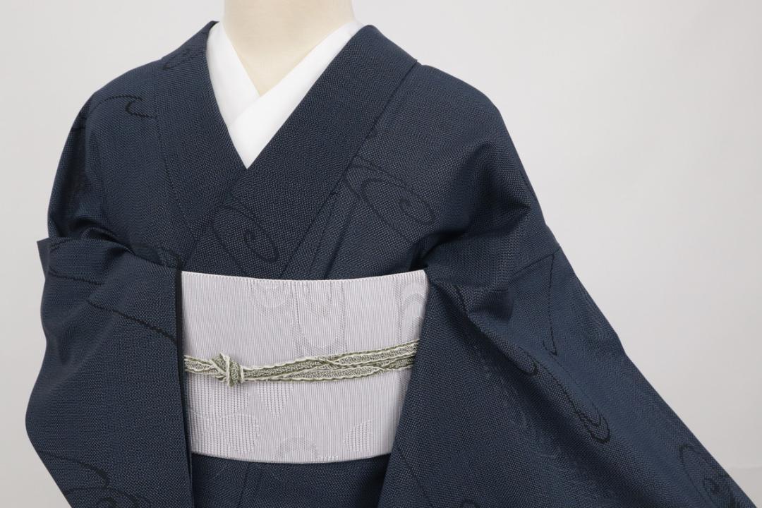 未使用品】大島紬調 着尺反物 正絹 霞柄 濃紺 着物 B-0155