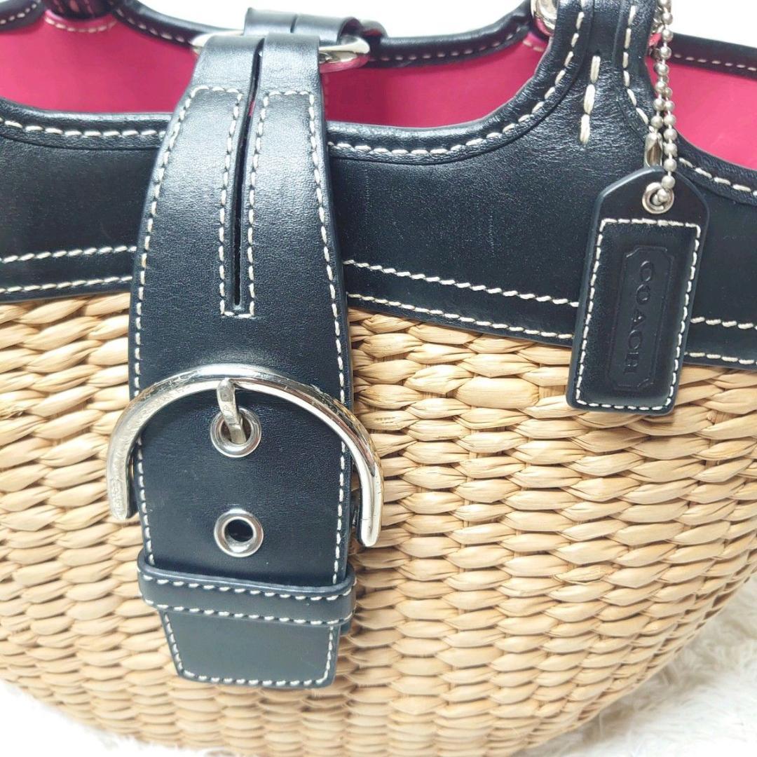 COACH かごバッグ ハンドバッグ ストロー素材 ソーホー金具