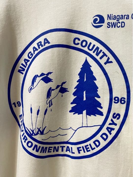 古着 ビンテージ 90s USA White 白 青プリント Tシャツ