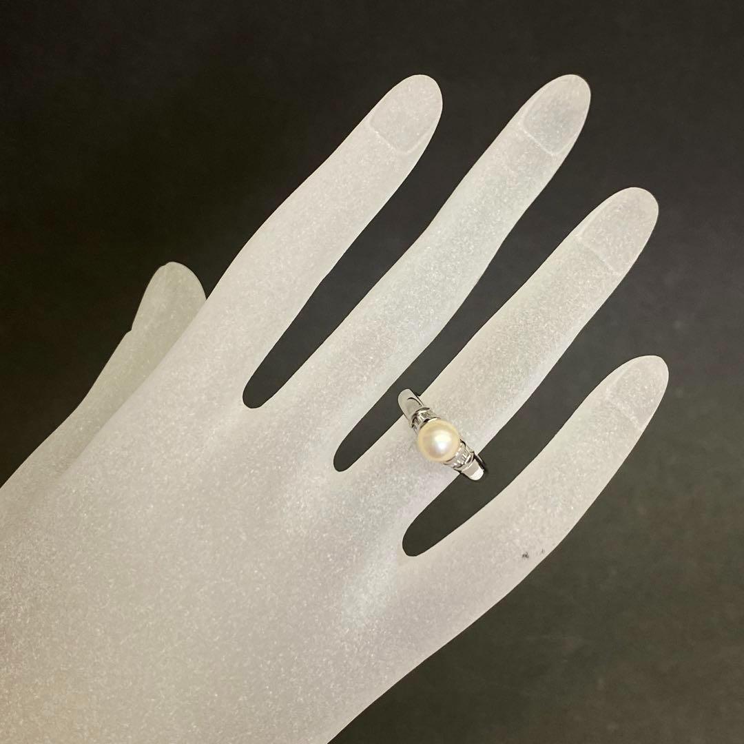 Pt900　あこや真珠リング　6.5mm　D0.15ct　サイズ11.5号