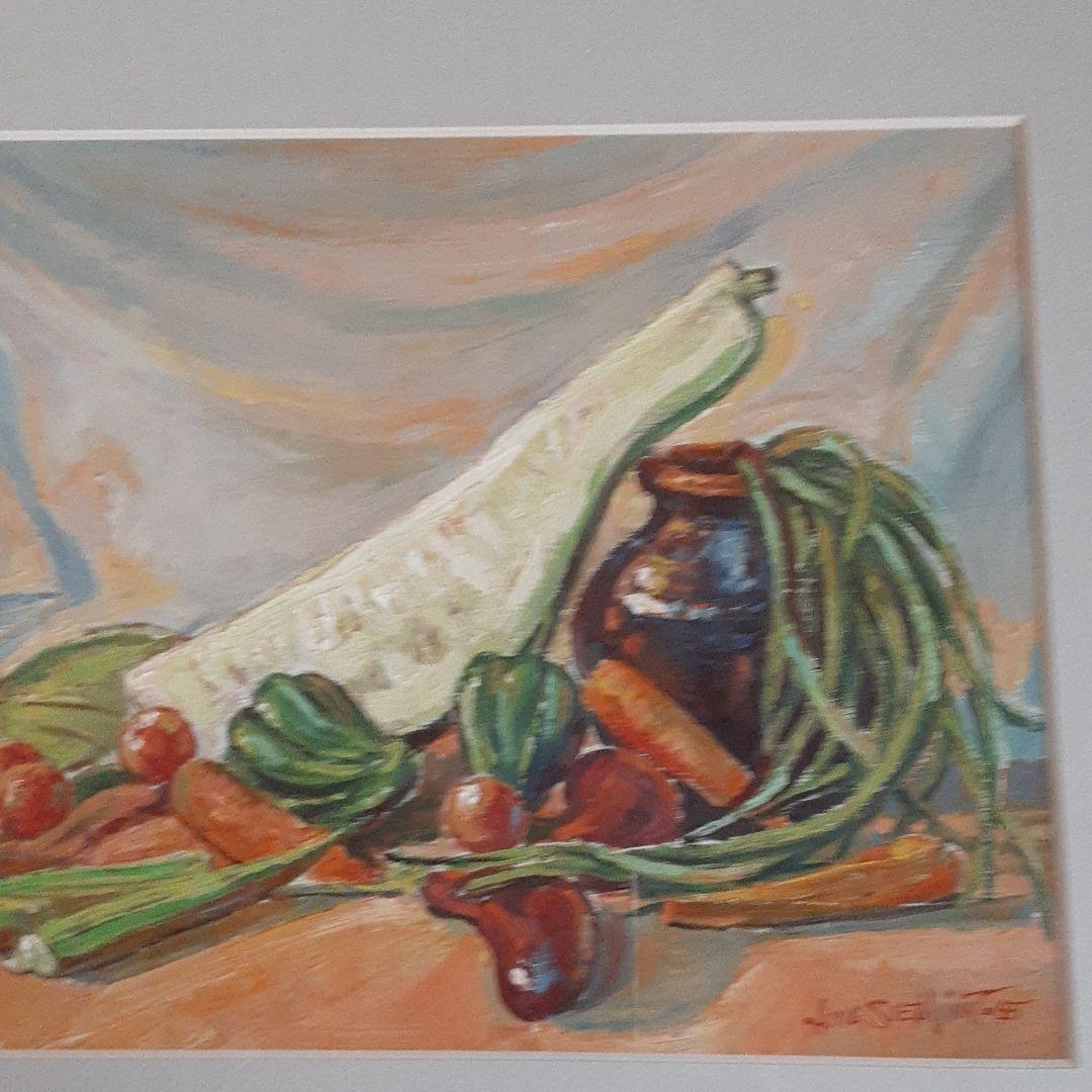 静物画　油絵 S 果物の静物画 油彩画 果物の静物画 油絵 木製フレーム付き
