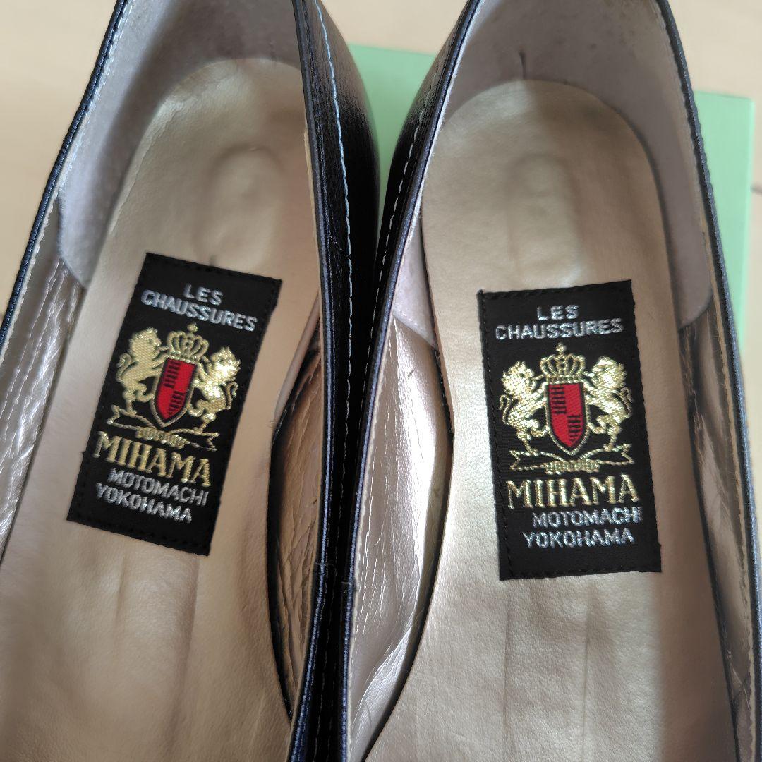 MIHAMA リボン付きバレエシューズ 黒 合成皮革