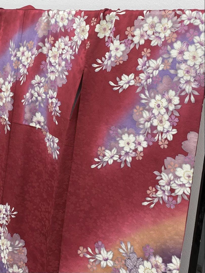 振袖 金彩 紋意匠 桜 牡丹 正絹 黒色 S155 振袖 刺繍 金彩 紋意匠 桜文様 正絹 トールサイズ S073