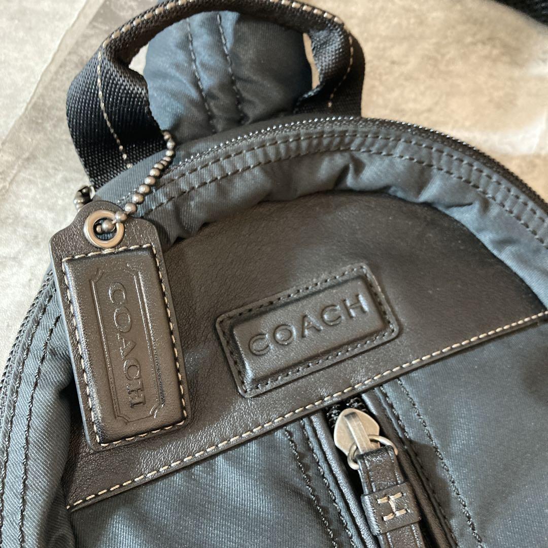 USED》》COACH コーチ ボディバッグ ナイロン レザー ブラック