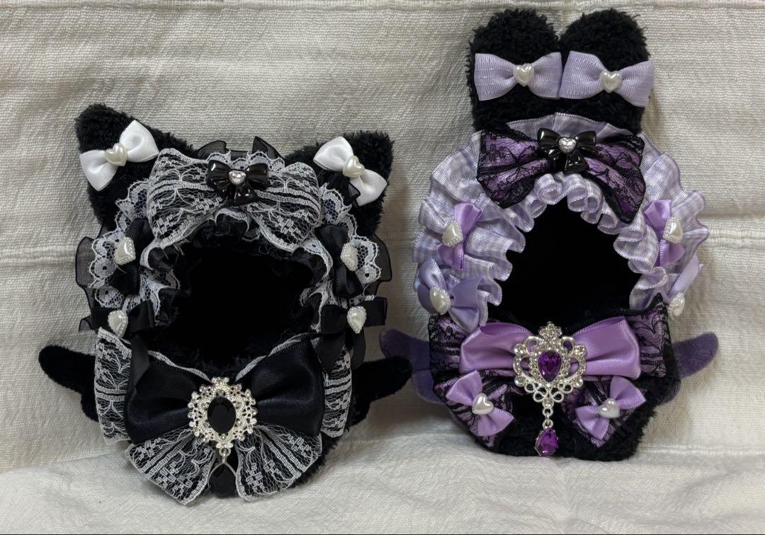 ちびぐるみ ぬい服 うさぎ ねこ 黒 紫 2着セット - メルカリ