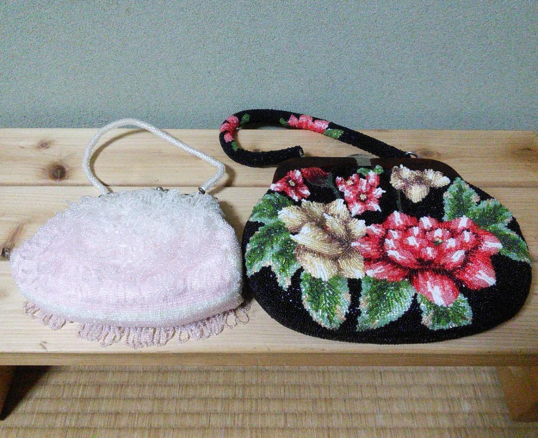 ビーズハンドバッグ セット 花柄 白ピンク 超高品質で人気の djecija