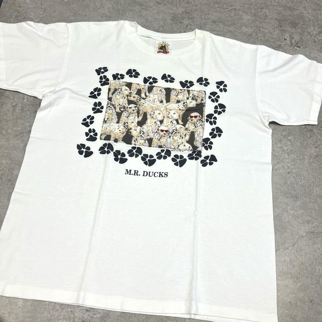 古着　USA製　YO WEAR シングルステッチ　ダルメシアン柄　Tシャツ　L