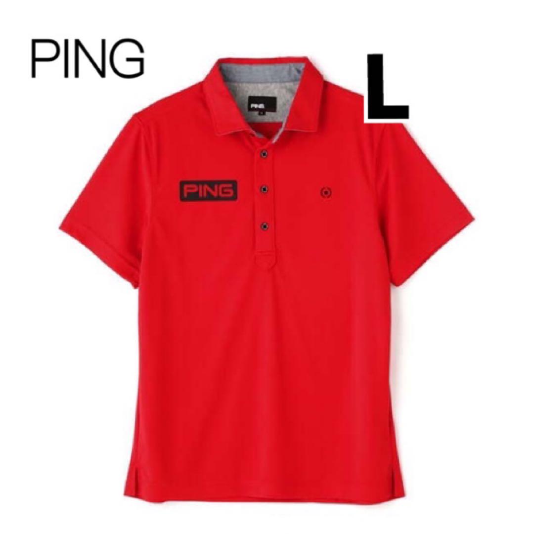 ping ピン サッカーボール ジャカード 半袖ポロ L ゴルフウェア　メンズ赤